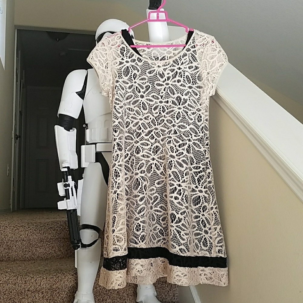 Cream & black Crocheted dress